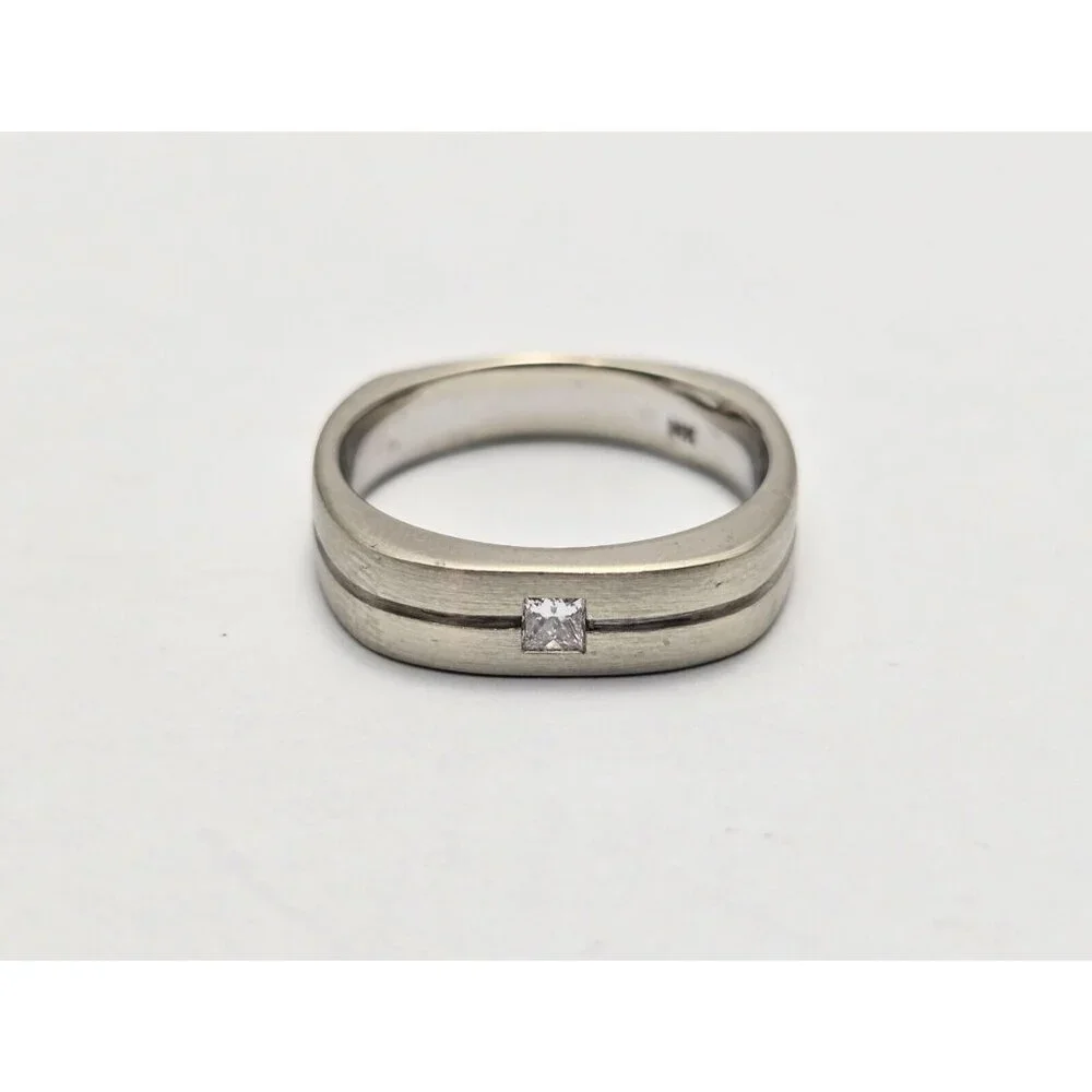 14K White Gold Matte Finish Comfort Diamond Square Wedding Band Ring Size 10.75